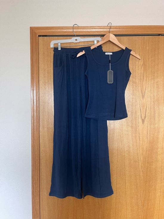 oncharm Pants - Oncharm Royal Blue Two-Piece Tank Top and Wide Leg Pants Set